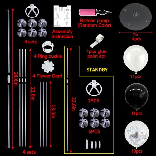 Image of TONIFUL 4 Set Black and White Balloon Stand Balloon Centerpiece for Table