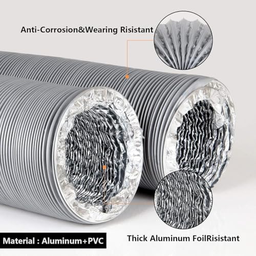 Image of Astberg Double-Layered PVC Flexible Insulated Duct with Aluminum Cowl and Mesh - Inline Ventilation System Accessory (200 /8INCHES)