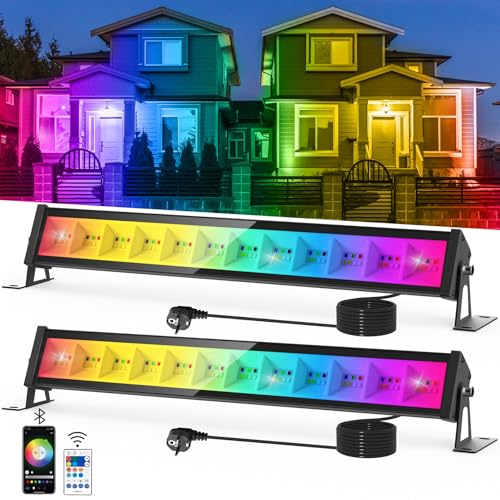 NATPOW Projecteur RGB LED Extérieur 50W, Barre Lumineuse avec Application Bluetooth et Télécommande, Étanche IP65 Lumière Extérieure LED, Lampe Changeant...