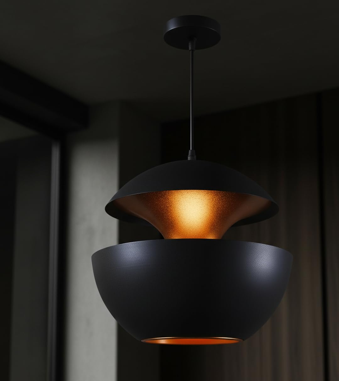 BEL AIR HOME Lampada A Sospensione Bonn – Stile Vintage, Regolabile, Interno Oro E Esterno Nero, 35 Cm