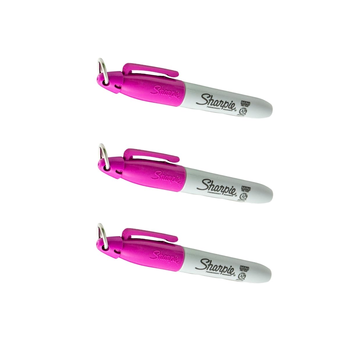 Sharpie Mini Permanent Markers | Fine Point | Pocket Size with Keychain | Pink - Magenta | 3 Count