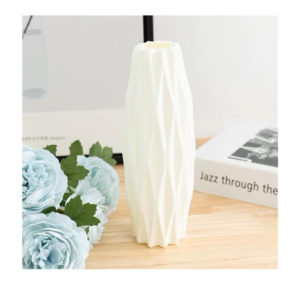 SPHINX Unbreakable HDPE Plastic Vase with Ceramic Look | Lightweight Decorative Pot for Real & Artificial Flowers or Plants | Home, Table, Office Centerpiece & Gifting- (1, S020-White)