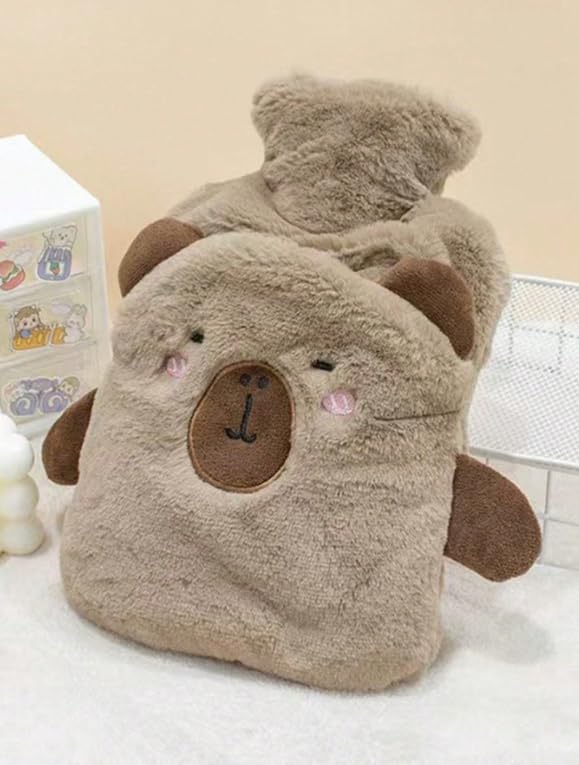 Image of Heating Water Bag For Pain Relief Hot Pack Portable Cartoon Cute Hot Water Bag with Soft Cover Heating Pad For Menstrual /Back Pain Period Cramps Therapy - 1L (BROWN - Bear)