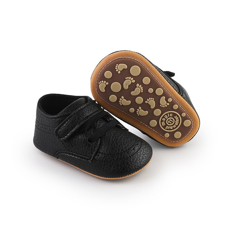 Baby Boys Girls Rubber Sole Pu Leather Oxford Sneakers, Reteo Newborn Infant Soft First Walkers Shoes3
