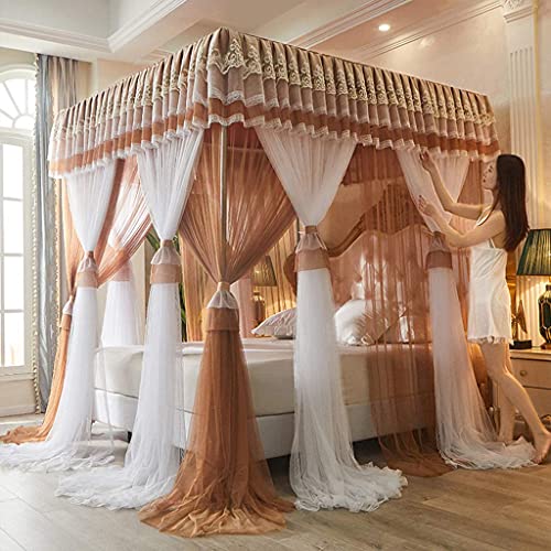 Scmty Princess Royal Luxurious Thicken Double-Layer Mosquito Net With Dustproof Top Cover For Girls Women Wedding Boys Bed Canopy Home Decoration (Coffee, California King) #TOP1