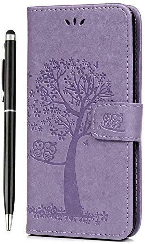 Phone Holder Case IVOYI Samsung Galaxy A7 2018 Case, Premium PU Leather Phone Case Wallet Flip Owl Tree Embossed Case Protective Cover for Samsung Galaxy A7 2018 [Kickstand] Card Holder & One Touch Pe