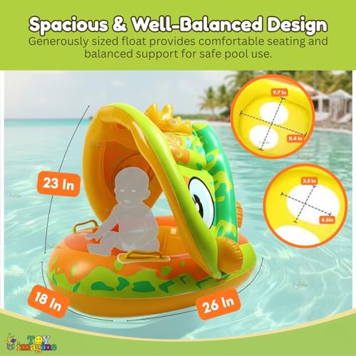 Image of Toy Imagine Baby Pool Float with Canopy & Sunshade, Inflatable Infant Swim Ring for Babies & Toddlers, Kids Swim Float Boat for Pool & Outdoor Water Play, 6-36 Months (71 x 56 cm)