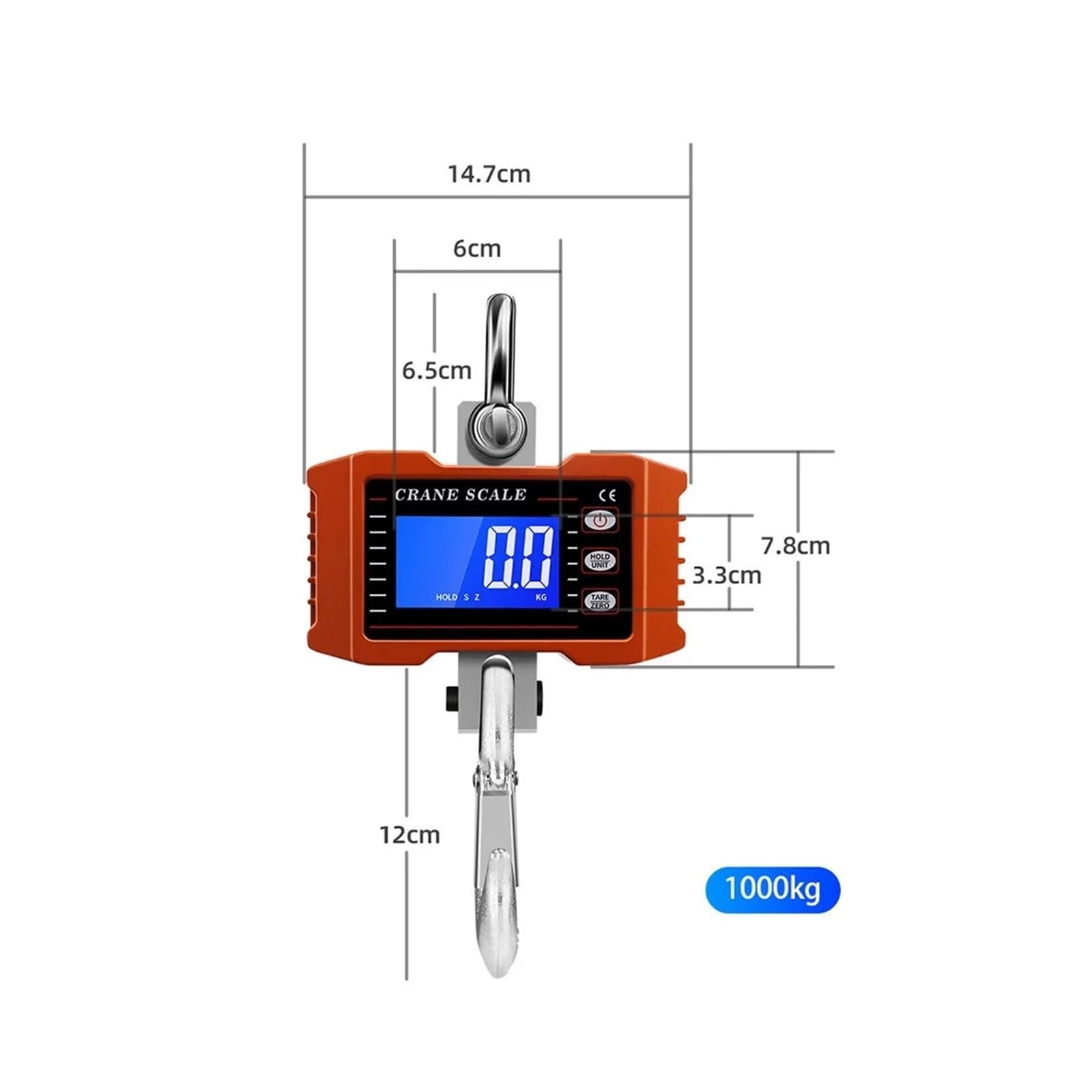 Escala colgante, 1000kg Báscula digital industrial colgante para grúa | Incluye pantalla digital legible y construcción resistente para almacenes, talleres y pesaje industrial.