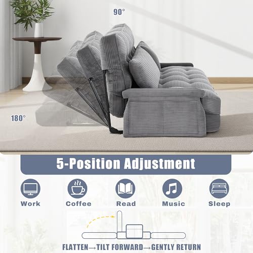 Image of 5-Position Adjustable Floor Sofa Couch,Multi-Functional Bean Bag Bed,Foldable Lazy Sofa Sleeper Bed with Armrest,Ideal for Reading and Playing (Dark Grey)