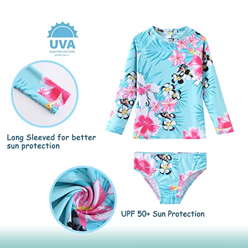 Image of Girls Long Sleeve Rash Guard Set Tie Dye Bathing Suits Two Piece Swimsuits for Kids Swim Shirts 3-16 Years