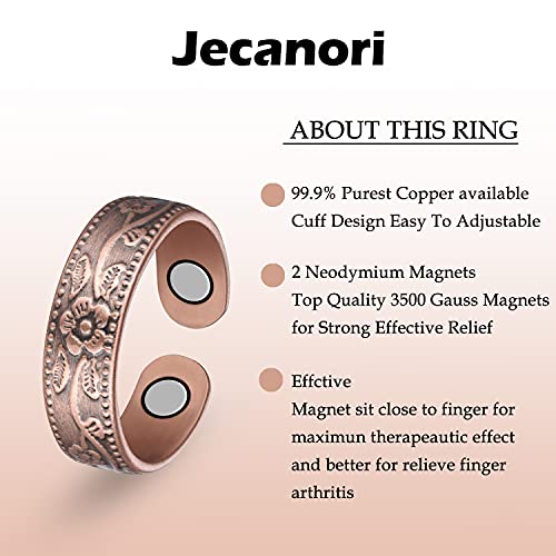 Jecanori Lymphatic Drainage Ring,Therapeutic Magnetic Ring For Women And Men,Adjustable Lymph Detox Magnetic Copper Ring For Arthritis Pain Relief(Vintage Flower) #TOP4