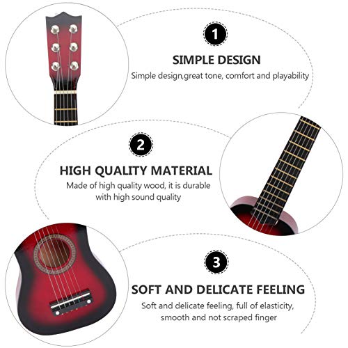 Kisangel Children Guitar Fake Guitar 1Pc 21 Inch 6 String Guitar Wooden Guitar Folk Guitar Vintage Style Acoustic Guitar For Kids Beginners(Red) Artist Guitar Kid Guitar #TOP6