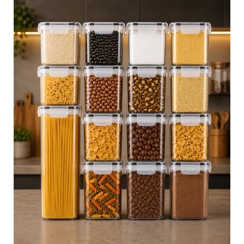 Kit 15 Potes Herméticos Alimentos Com Tampa Vedação Em Silicone Conserva Sua Comida Pote Empilhável Organização Praticidade Cozinha Completa