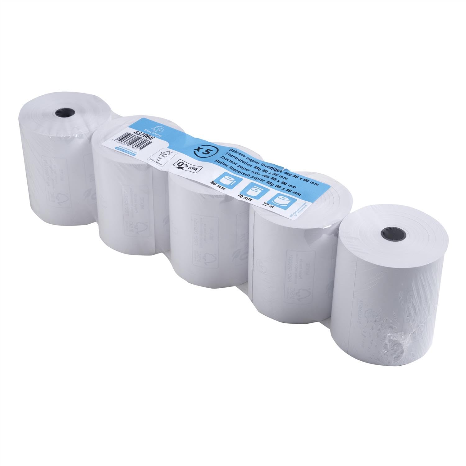 Bobines pour tickets de caisse 80x80x12x75 - 1 pli thermique 55g/m