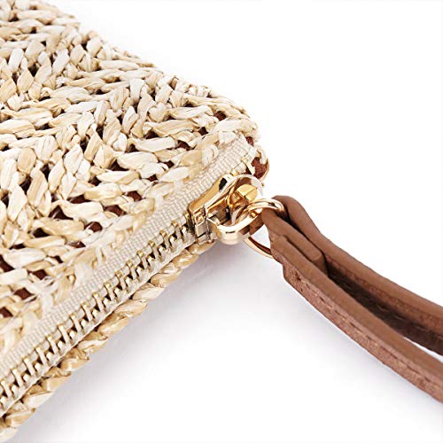 Bolsa clutch FENICAL FENICAL com zíper de palha boêmia com alça de pulso feminina verão e bolsa de m