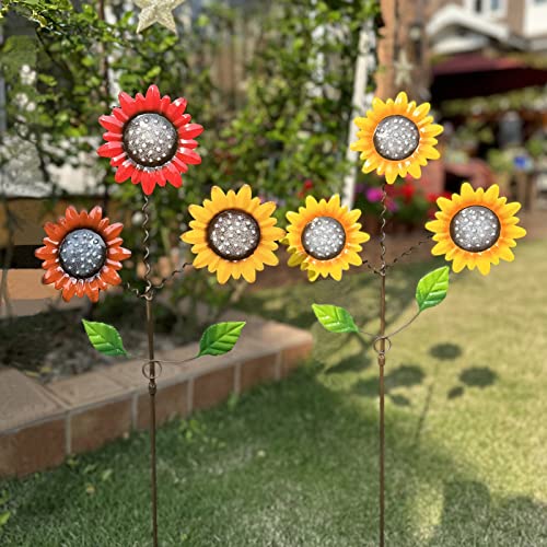 Image of Metal Flowers for Outside, 2 Pack Sunflower Garden Stakes | 29.5-Inch Metal Decorative Garden Stakes with Shaking Head Yard Art Decorations for Outdoor Garden Porch &Lawn Ornaments