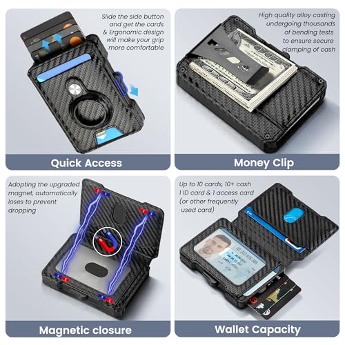 AirTag Wallet for Men, RFID Blocking Slim Mens Wallet with Money Clip, Minimalist Credit Card Holder for Apple Air Tag, Pop Up Card,9-11Cards Capacity | ID Window | Cash Slot | Gift Box（Black）3