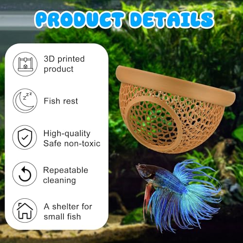 Image of Floating Betta Hide & Shrimp Cave - 3D Printed Aquarium Hammock, Feeder & Rest Spot - Floating Betta Log & Cave Decor for Nano Tanks, Corydoras, Shrimp & Small Fish - Safe PLA, Patent Pending