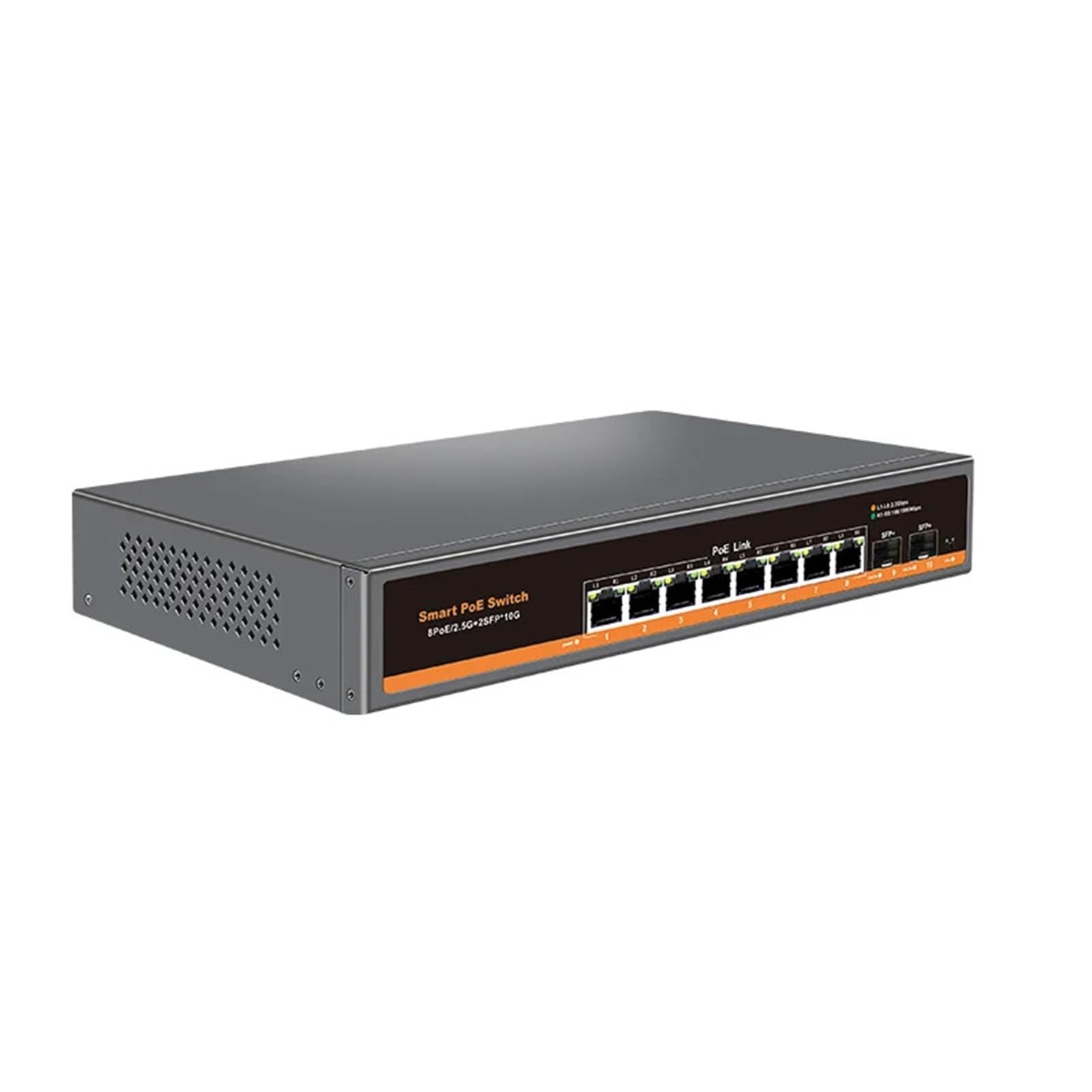 Commutateur Industriel Switch Ethernet Non géré Multi-gigabit à 10 Ports avec 8 Ports IEEE 802.3af/at PoE+ et 2 x 10 GB SFP+ for Liaison Montante(Switch with JP Adapter)