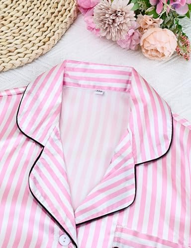 Silk Pajamas for Girls Satin Pajama Kids 4 Pieces Girls Button-down Pjs Set with Eye Mask Headband Scrunchie2