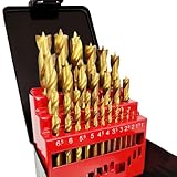 Hymnorq Brad Point Wood Drill Bits 25PC Set, Metric Size 1mm-13mm by 0.5mm in Metal Case, Titanium Coated High-Speed Steel, Perfect for DIY Woodworking Carving Engraving Drilling