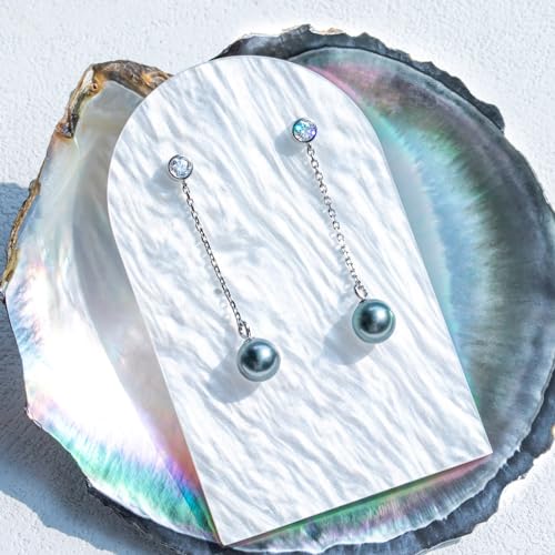 Tahitian Black Pearl Drop Dangle Threader Earrings Sterling Silver Moissanite Birthday Anniversary Mothers Day Valentines Day Christmas Gifts for Mom Her Women2