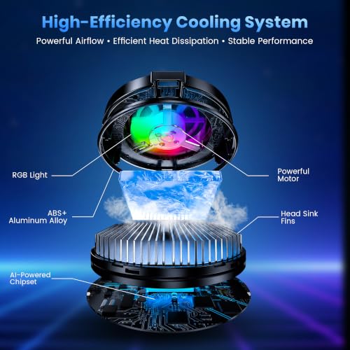 Image of PunnkFunnk Phone Cooler for Gaming, 5000 RPM 7-Blade Fan, RGB Light, Semiconductor Cooling Chip, Type-C Powered, LED Display, Clamp Mount Mobile Cooling Fan for Android & iOS (Black Pro)