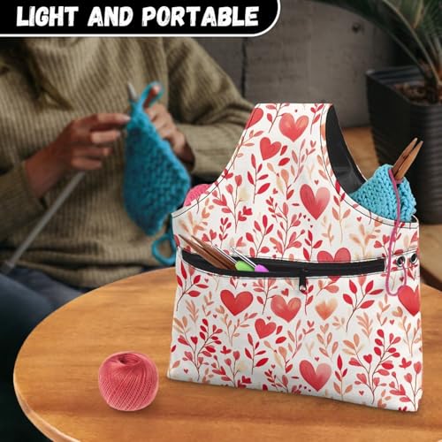 Image of KUIFORTI Floral Knitting Yarn Bag Love Heart Yarn Bags for Crocheting on The Go Crochet Storage for Women Girls at Home Valentines Day Ladies Gifts Size S
