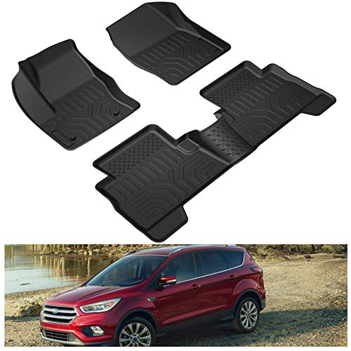 KIWI MASTER Floor Mats Compatible for 2013-2019 Ford Escape/Ford C-Max Accessories All Weather Mat Liners Front Rear 2 Row Seat TPE Slush Liner Black