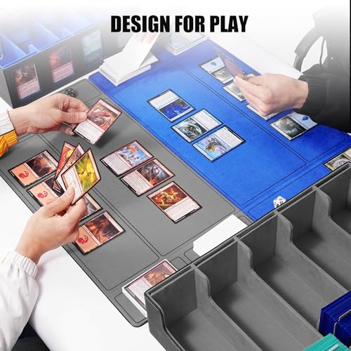 Trading Card Storage Box with Commander Display, 5-Row Deck Case with Removable Lid; 3900+ Cards Deck Box for MTG TCG Sports Card, 5 Toploaders, 5 Stoppers, 50 Dividers,1 Dice Tray (Black)