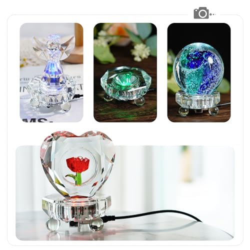 Image of ZEERSHEE Crystal LED Light Base Flat Top for 3D Crystal Glass Resin Art Multicolor Octagon Display Stand USB Only