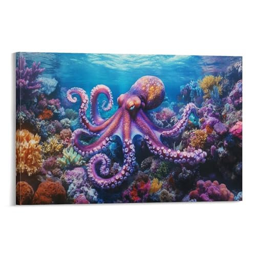 Octopus Murale Décoration Toile 50x75 cm Tableau Impression Marine
