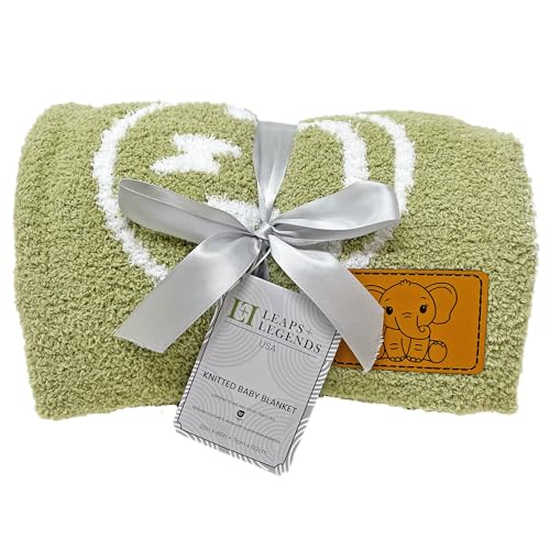 Image of L+L USA Smiley Face with Lightning Bolt Eyes Baby Blanket 28 inchx40 inch - DreamSoft Throw for Crib, Stroller or Car Seat Blanket /Newborn Nursery Gift Toddler, Infant, Kids Boys & Girls (Sage Green /White)