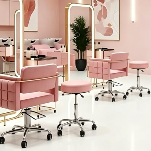 Image of Rolling Stool with Wheels - 500lbs,Thick 9.5cm Cushion, Height Adjustable | PU leather|Swivel silent rubber casters|Foot pedal ring|space-saving|For Drafting salon tattoo clinic garage home office