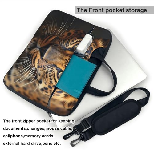 Bolso maletín para laptop KHiry negro con leopardo marrón miniatura 3