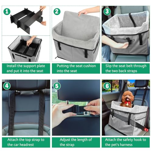 Vivifying Hunde Autositz - Hundesitz Auto Rückbank, Sicherer und Stabiler Autositz Hund mit Gurtbefestigungshaken und Plüschkissen für Hunde bis 11 kg 41x33x36 cm (Grau)