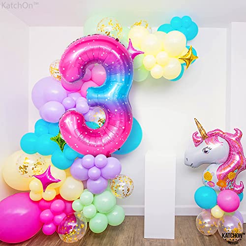 Image of KatchOn, Rainbow 40 Inch 3 Balloon - Pink Blue | 3rd Birthday Decorations | Unicorn Party