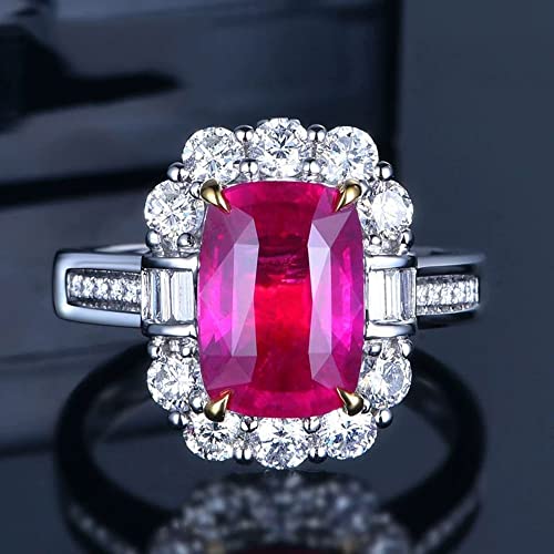 WDIYIEETN Elegant Huge Natural Pigeon Blood Ruby Ring 925 Sterling Silver Perfect Princess Cut Shiny Square Pink CZ Crystal Diamond Wedding Ring (9)3