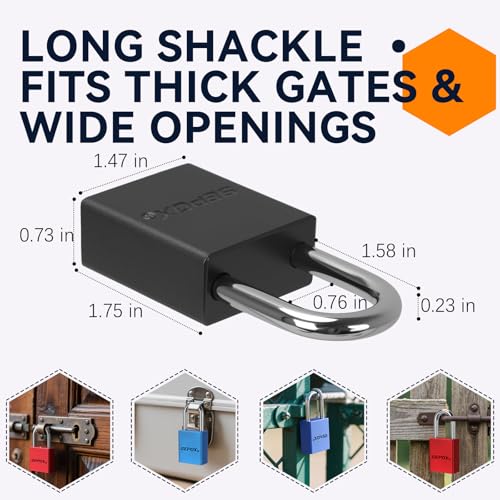 Image of SEPOX 4-Pack Heavy Duty Anti-Rust Padlocks - 1-1 /2 inch (38mm) Aluminum Body, Long Shackle, Keyed Alike (6 Keys Total) - Black