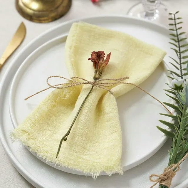 THAYLA 10/20/30/50PCS 30 * 30CM Boho Rustic Guaze Cheesecloth Table Napkins With Fringe For Wedding Party Gauze Napkin Cheesecloth Napkin White