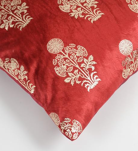 Image of DEVSANG Foil Velvet Cushion Covers 12 inch x 12 inch Set of 5 pc, Maroon