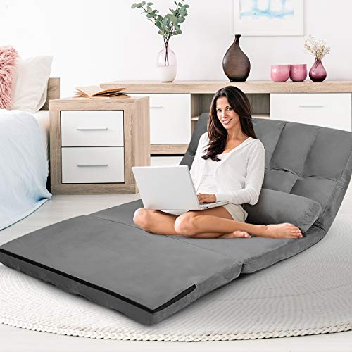 COSTWAY Schlafsofa mit 2 Kissen, Sofabett mit 6 stufig Verstellbarer Rücklehne, Lazy Sofa klappbar, Bodensofa für… – Bild 4