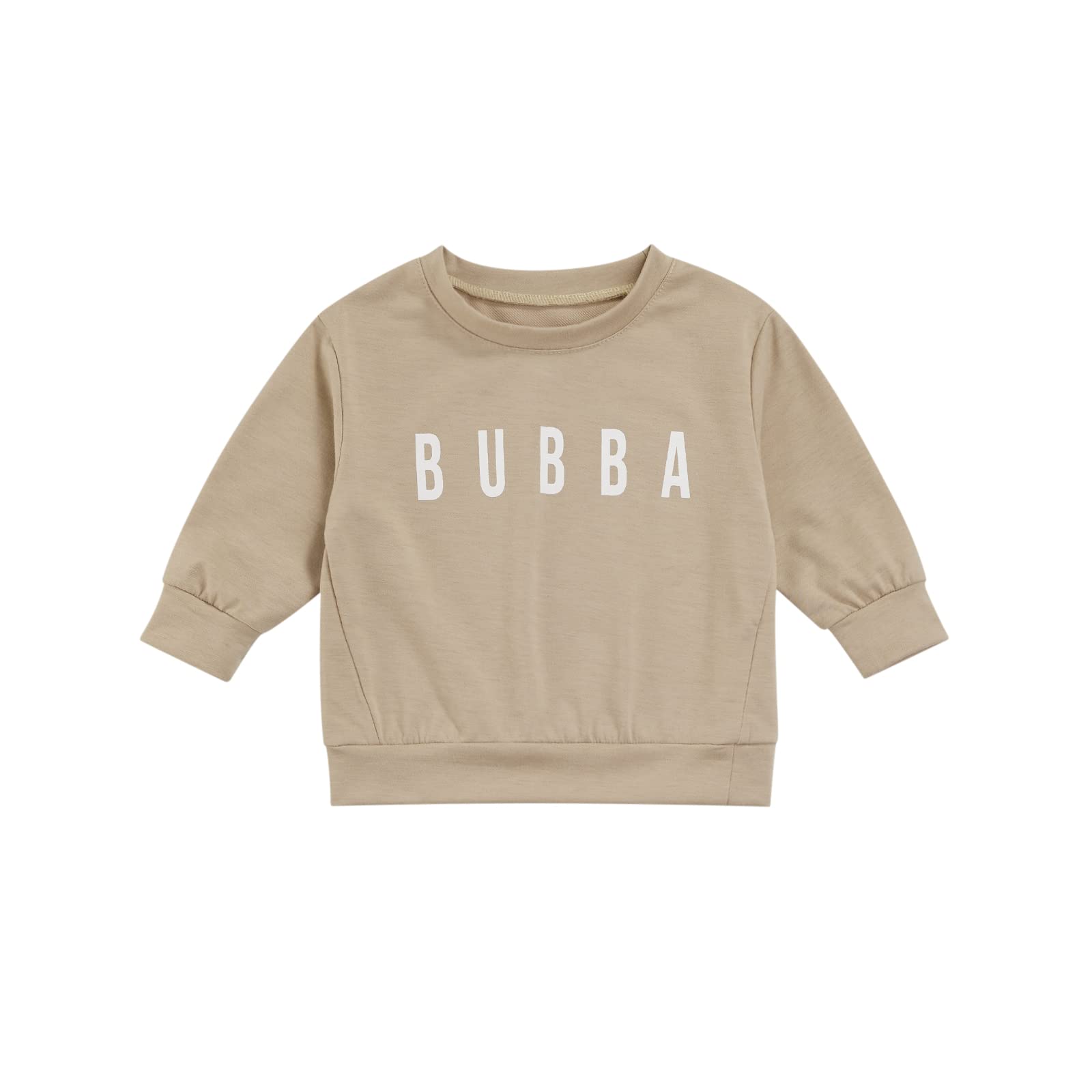 Toddler Baby Sibling Matching Clothes Long Sleeve Letters Print Pullover Sweatshirt Tops for Sister Brother Outfit (Bubba Light Coffee, 3-4T)