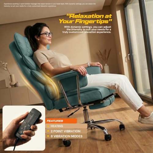 Image of DROGO Monarch-X Massage Office Chair with Vibration & Heat | Big and Tall Ergonomic Executive Computer Chair with PU Leather & 150Reclining | Gaming Chair with Spacious Cushion Seat & Footrest (Green)