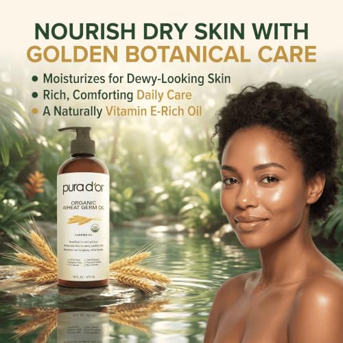 PURA D'OR ORGANIC Wheat Germ Oil Cold-Pressed for Skin, Hair & Body, 16oz | Vitamin E-Rich Nourishment, USDA Certified, 100% Pure Carrier Oil, Softens Dry Areas, Dry Scalp Care, DIY Beauty, Unrefined - image 3