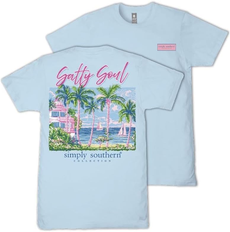 Simply Southern Salty Soul - Tropical - Palm Trees - Sailboats - Adult T-Shirt