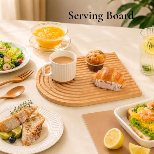 Image of Curated Cart Bamboo Wooden Rainbow Decor Tray, Decorative Serving Tray, Chopping & Serving Board, Table Tray for Decoration, Kitchen Counter, Dining Table, Living Room & Home Decor