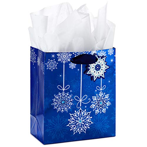 Hallmark Small Holiday Gift Bag with Tissue Paper (Blue Snowflake Ornaments)