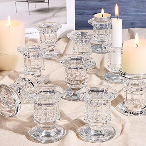 Lanttu Candlestick Holders Bulk, 12 Pcs Glass Candle Holders Set Clear, Crystal Taper Candle Holders for Wedding, Table Centerpiece, Home Decoration Cover