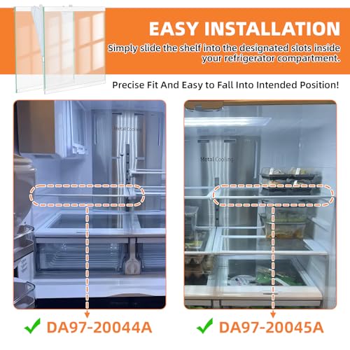 Image of UPGRADED DA97-20044A DA97-20045A Refrigerator Glass Shelf Compatible with Samsung Fridge Shelf Replacement Parts Samsung Refrigerator Shelves Assembly RF28R7201SR RF28R7351SR Tempered Glass Left&Right